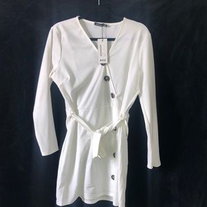 Crepe Button Tie Waist Blazer Dress